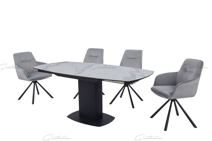 Ritz Swivel Ext Ceramic Table - White / Grey Marble