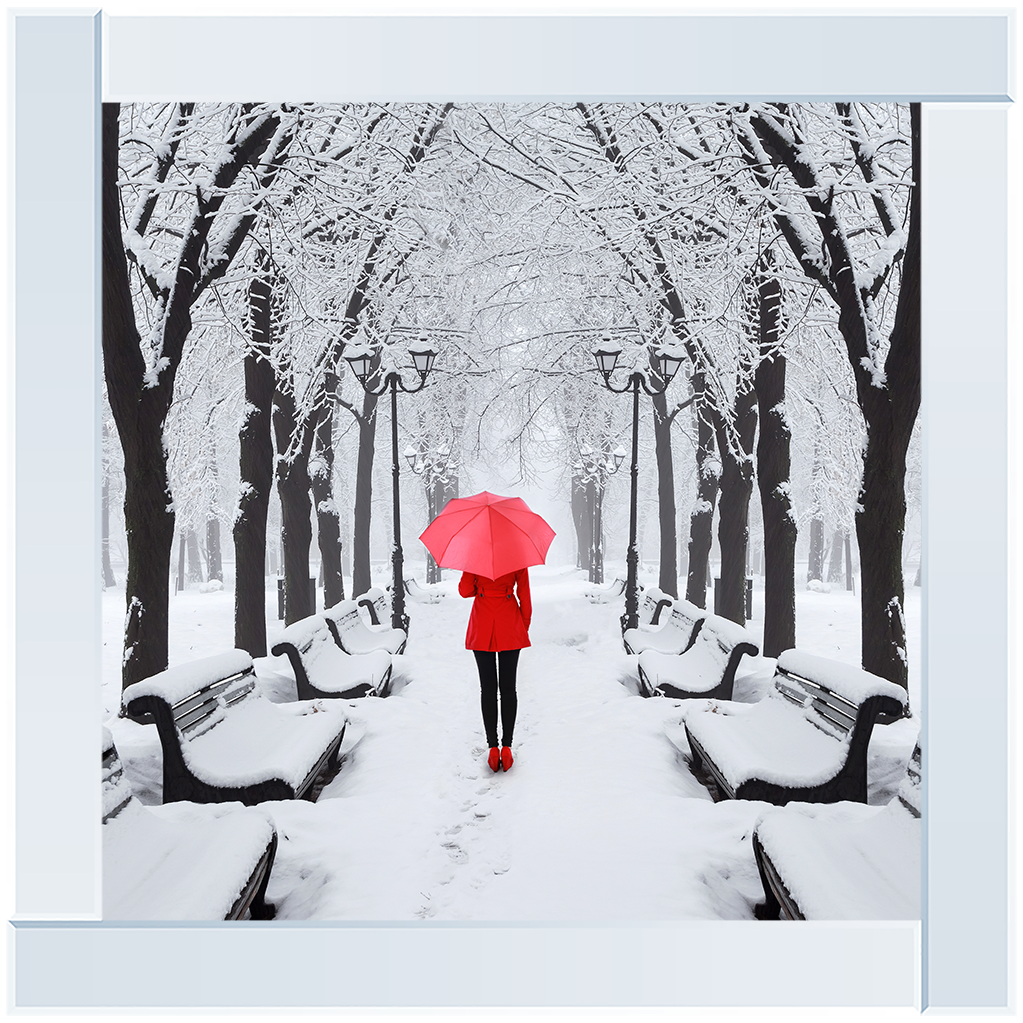FG146 Red umbrella walk in the park