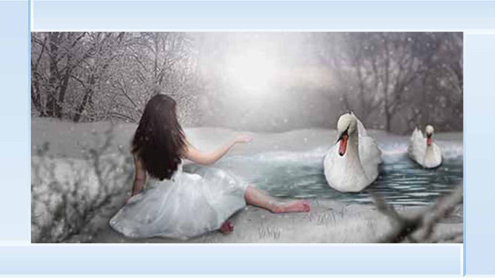 FG746 Swan & woman on lake