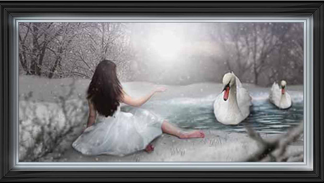 FG746 Swan & woman on lake