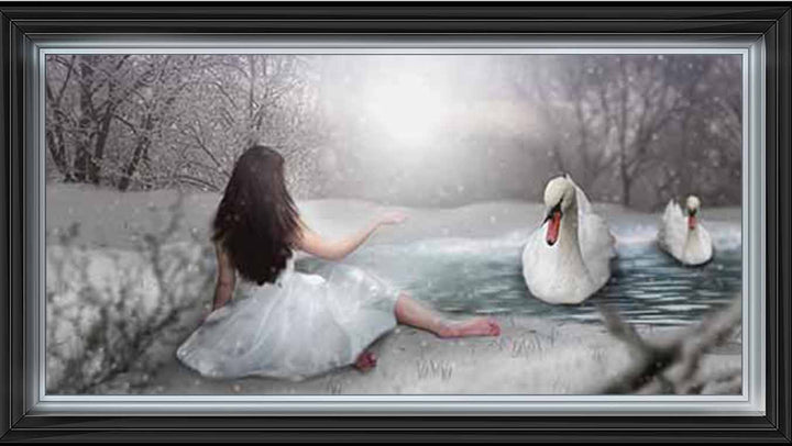 FG746 Swan & woman on lake