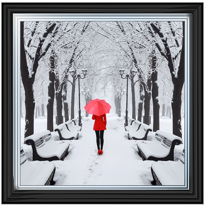 FG146 Red umbrella walk in the park