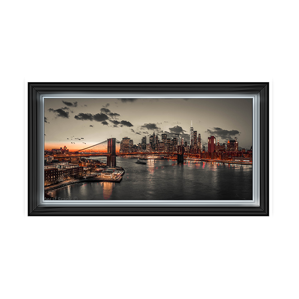 CY059 Evening view of Lower Manhattan sky|skyline with Brooklyn bridge over East river