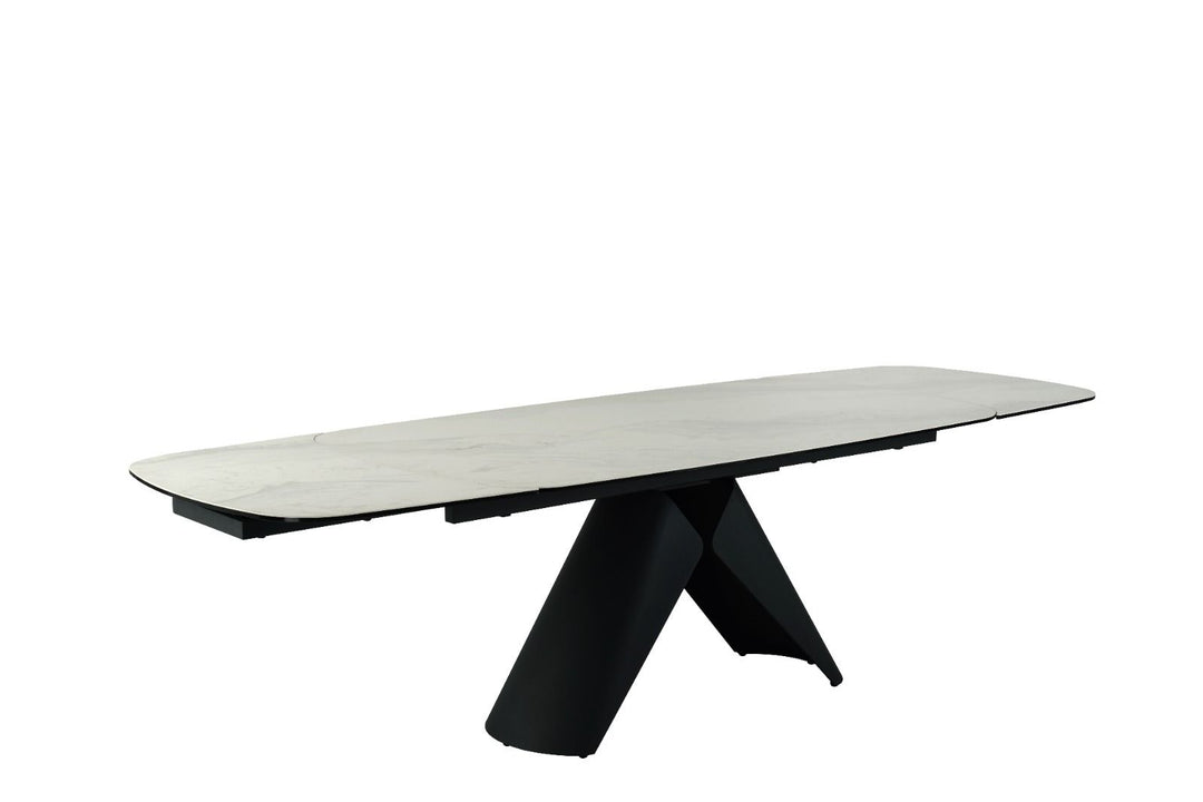 Opulento Extending Dining Table - Matt White & Cosmic Grey Vein Ceramic