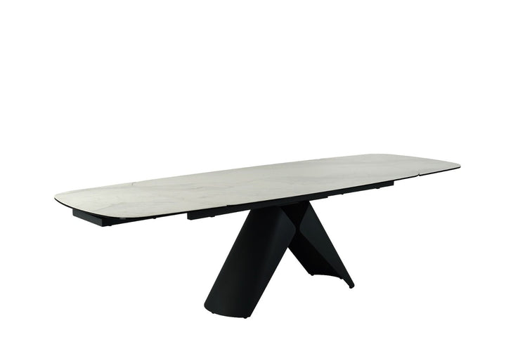 Opulento Extending Dining Table - Matt White & Cosmic Grey Vein Ceramic
