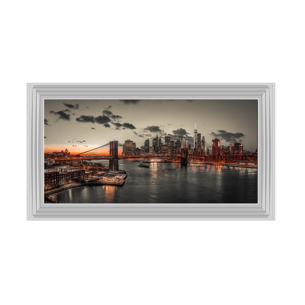 CY059 Evening view of Lower Manhattan sky|skyline with Brooklyn bridge over East river