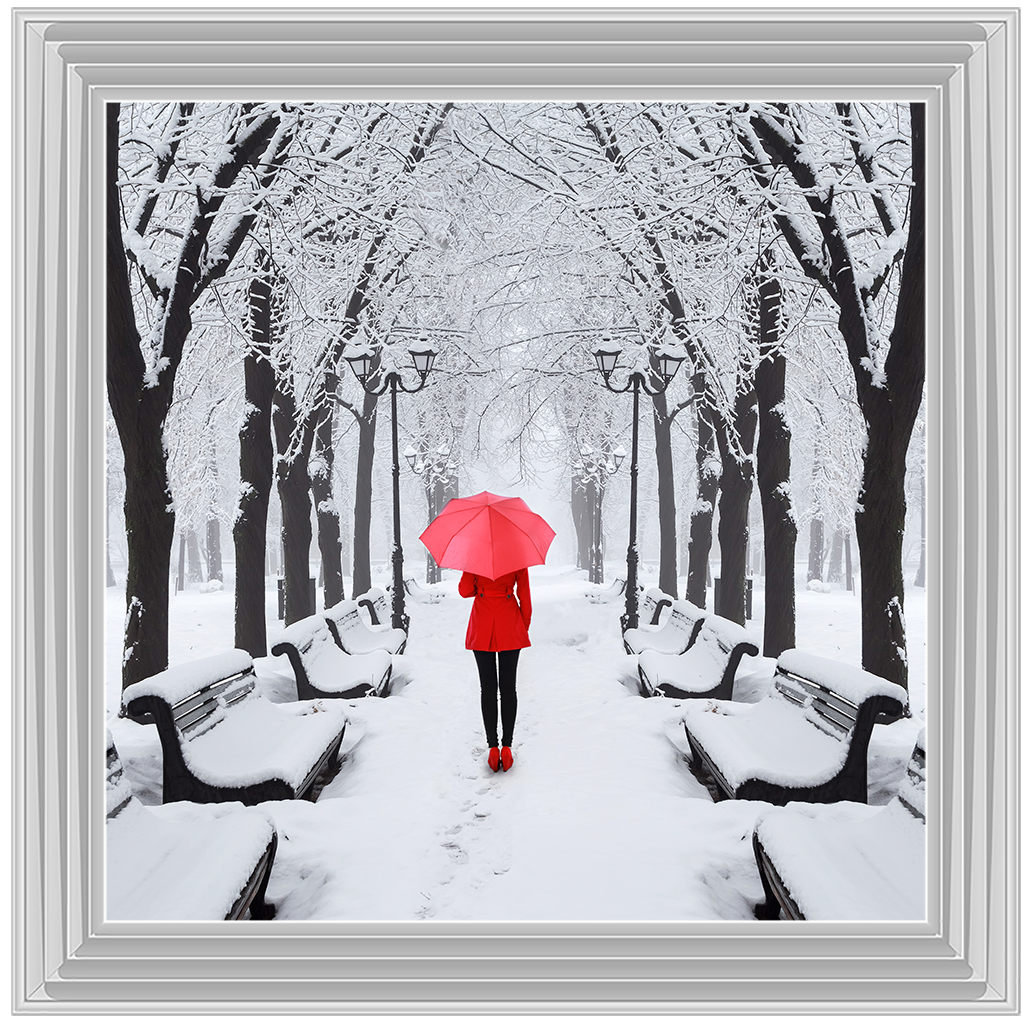 FG146 Red umbrella walk in the park