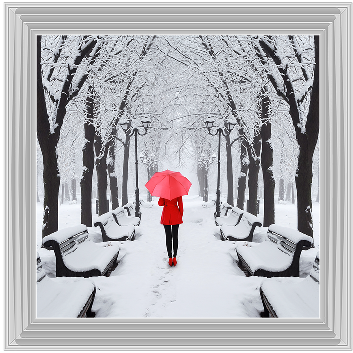 FG146 Red umbrella walk in the park