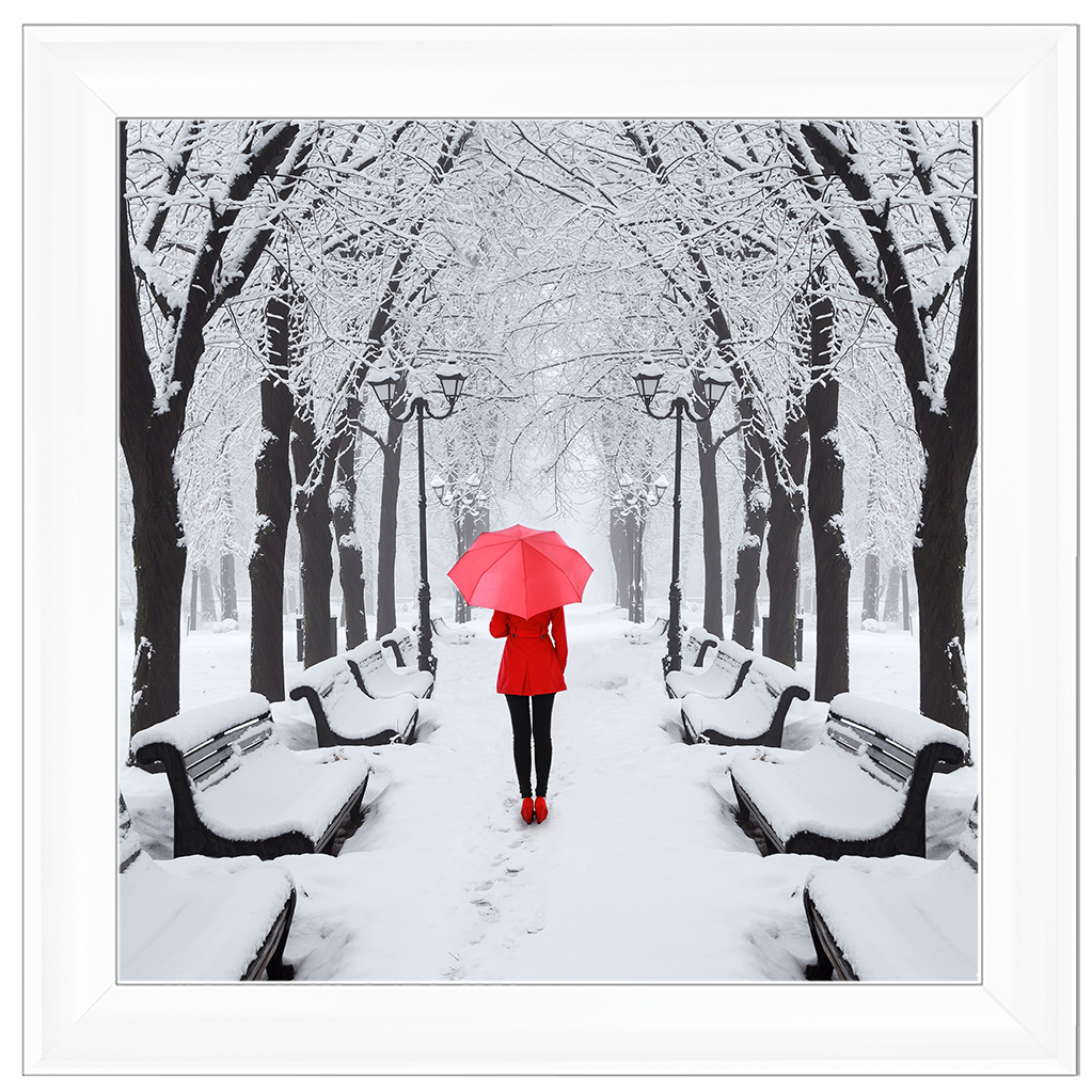 FG146 Red umbrella walk in the park