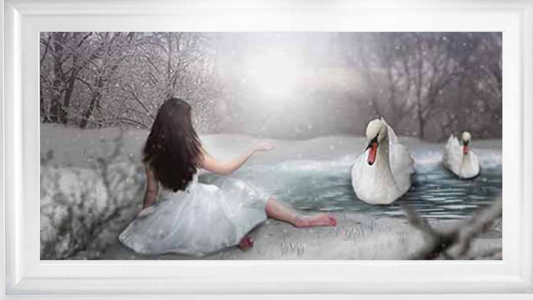 FG746 Swan & woman on lake