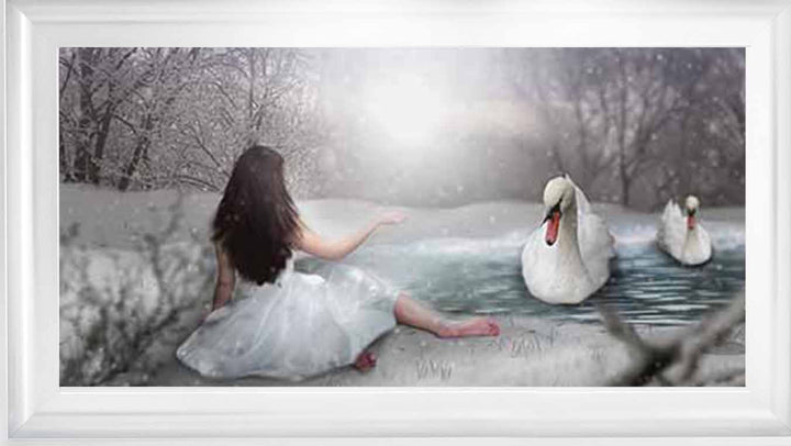 FG746 Swan & woman on lake