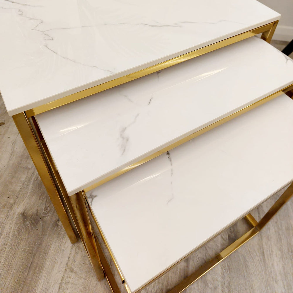 Cato Nest of 3 Square Coffee Tables with Polar White Sintered Stone Tops