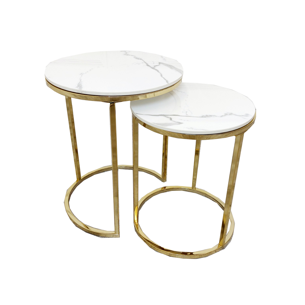 Stone Top Gold Plated End Table (Nest of 2)