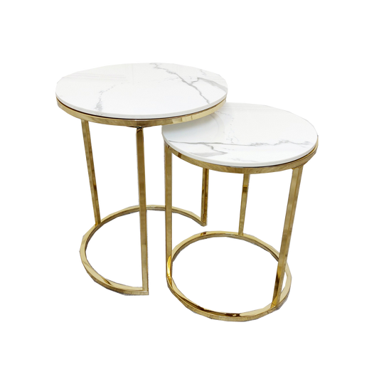 Stone Top Gold Plated End Table (Nest of 2)