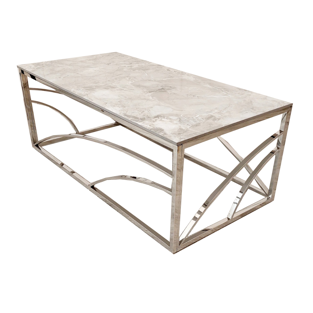 Stella Chrome Coffee Table with Ash Grey Sintered Top