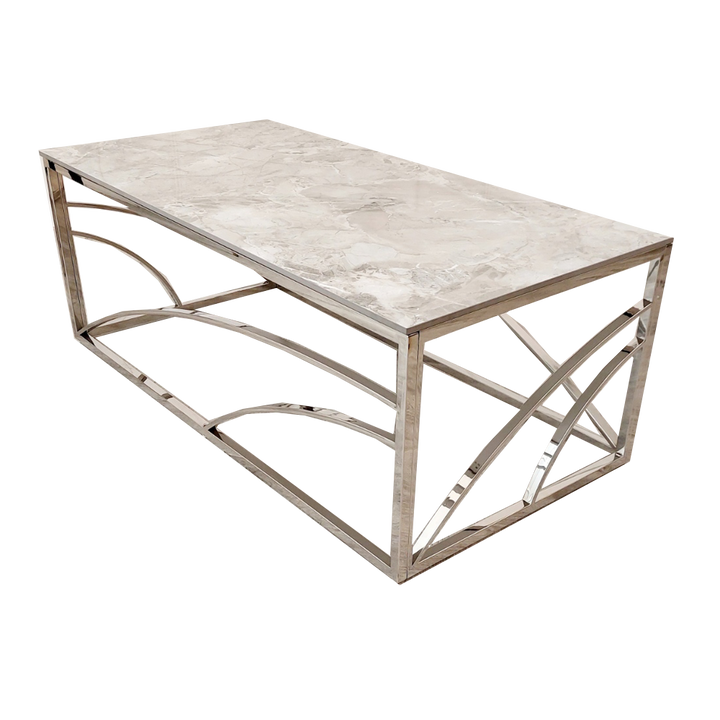 Stella Chrome Coffee Table with Ash Grey Sintered Top