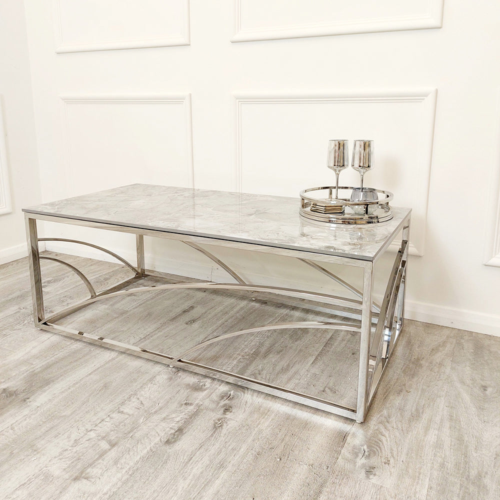 Stella Chrome Coffee Table with Ash Grey Sintered Top