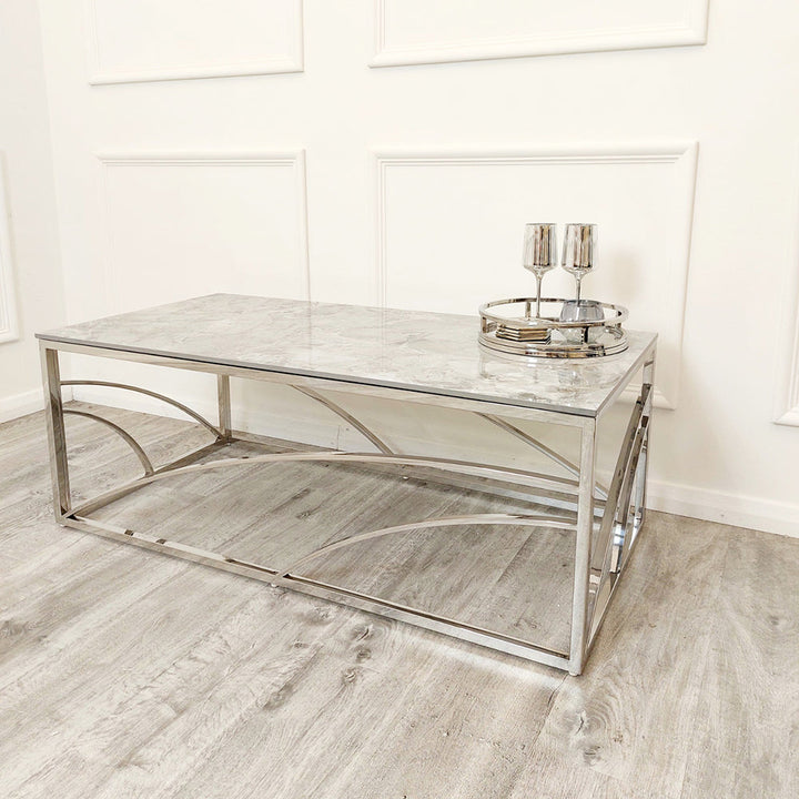 Stella Chrome Coffee Table with Ash Grey Sintered Top
