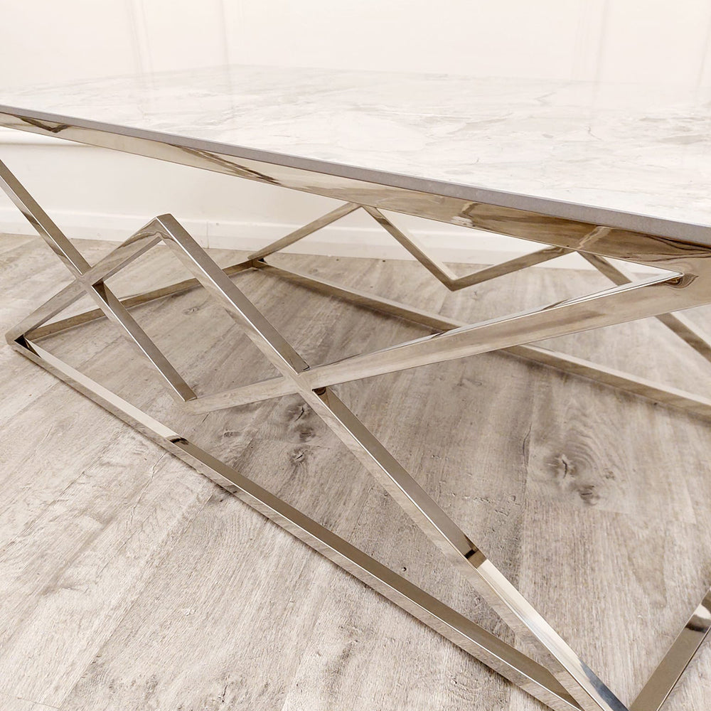 Vesta Chrome Coffee Table with Stomach Ash Sintered Stone Top