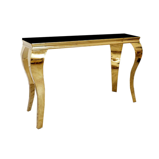 Black Glass Gold Plated Louis Console Table